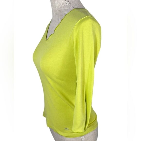 Longchamp Paris Chartreuse Green V Neck 3/4 Sleeve Casual Basic Top - Picture 3 of 7